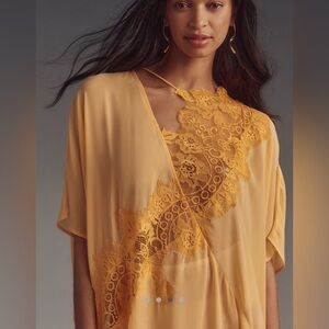 By Anthropologie Sheet Lace Kaftan Orange Peach One Size